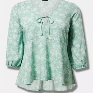 Torrid size 3 (22/24) NWT Floral Tie-Front Peplum Blouse - 3/4 Sleeve